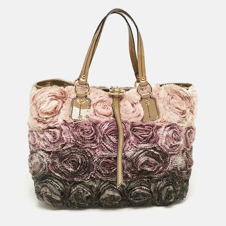 Pre Owned Valentino Multicolor Patent Leather and Satin Rosier Tote