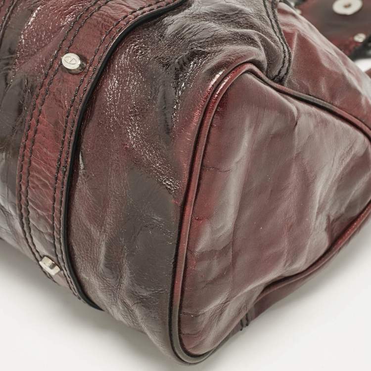 Pre Owned Valentino Dark Burgundy Leather Crystals Catch Satchel