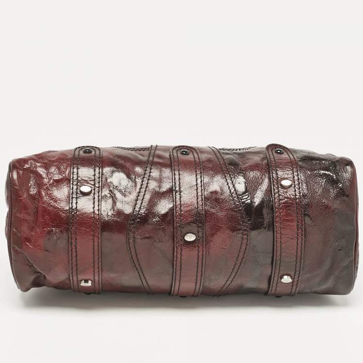 Pre Owned Valentino Dark Burgundy Leather Crystals Catch Satchel