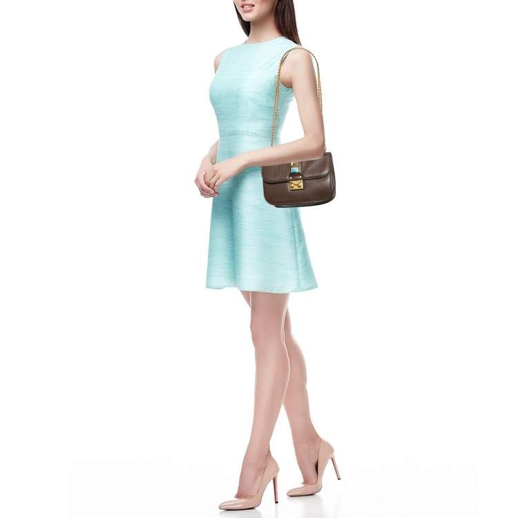 Pre Owned Valentino Brown Leather Small Rolling Rockstud Glam Lock Flap Bag