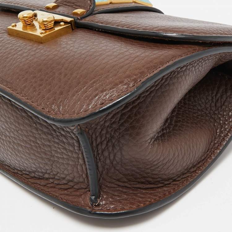 Pre Owned Valentino Brown Leather Small Rolling Rockstud Glam Lock Flap Bag