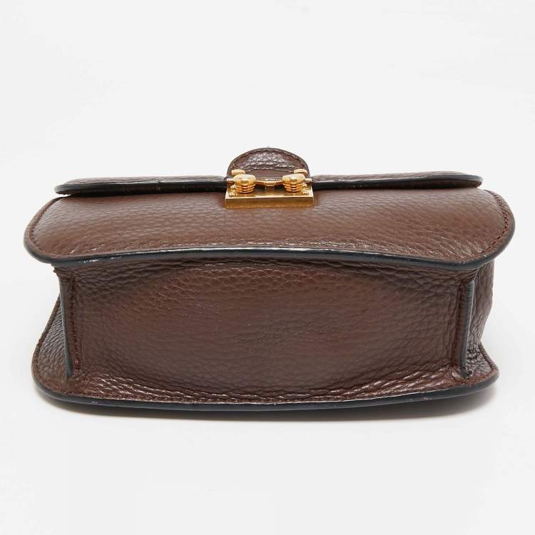 Pre Owned Valentino Brown Leather Small Rolling Rockstud Glam Lock Flap Bag