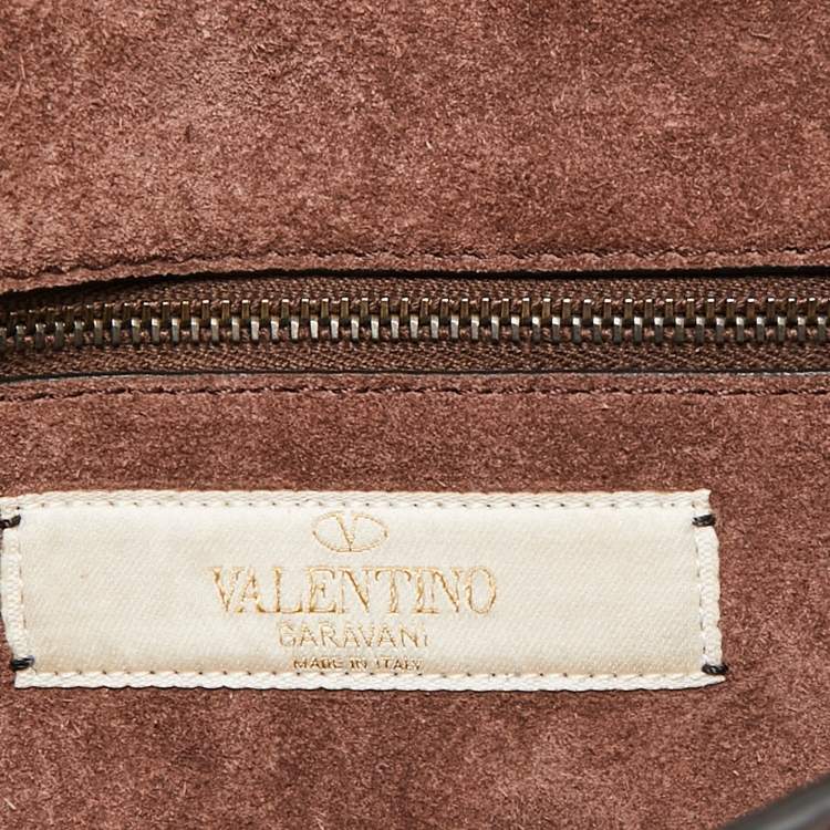 Pre Owned Valentino Brown Leather Small Rolling Rockstud Glam Lock Flap Bag