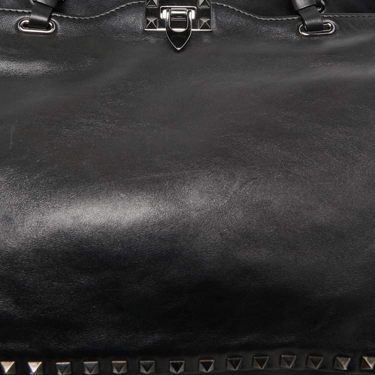 Pre Owned Valentino Black Leather Medium Rockstud Trapeze Tote