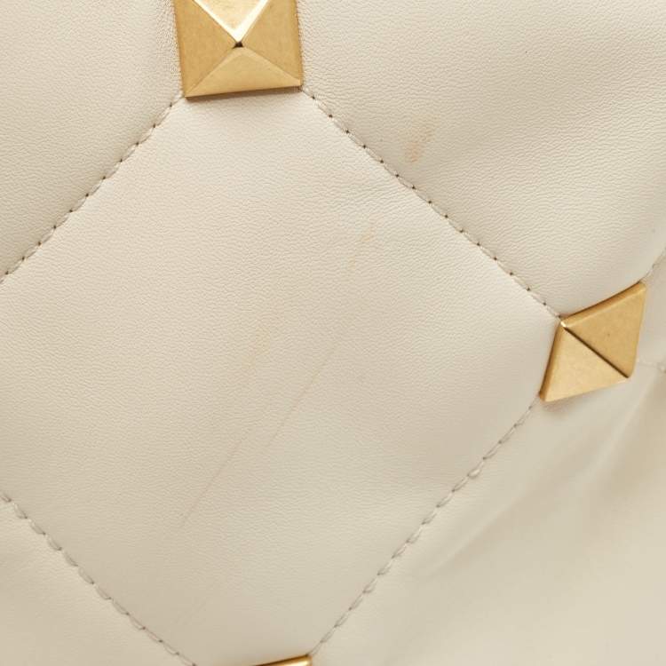 Pre Owned Valentino Off White Leather Roman Stud Shopper Tote