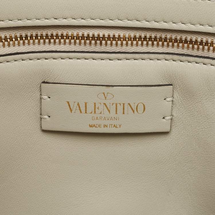 Pre Owned Valentino Off White Leather Roman Stud Shopper Tote