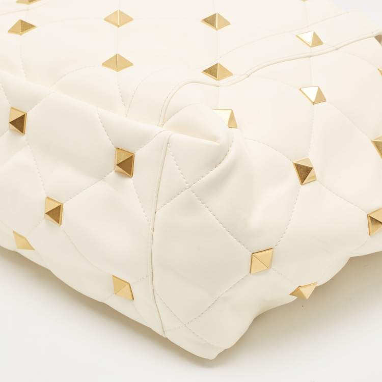 Pre Owned Valentino Off White Leather Roman Stud Shopper Tote