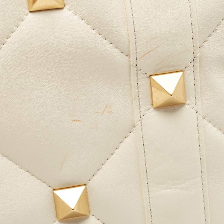 Pre Owned Valentino Off White Leather Roman Stud Shopper Tote