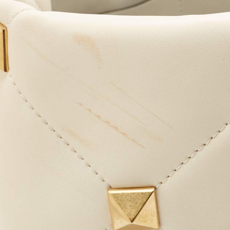Pre Owned Valentino Off White Leather Roman Stud Shopper Tote