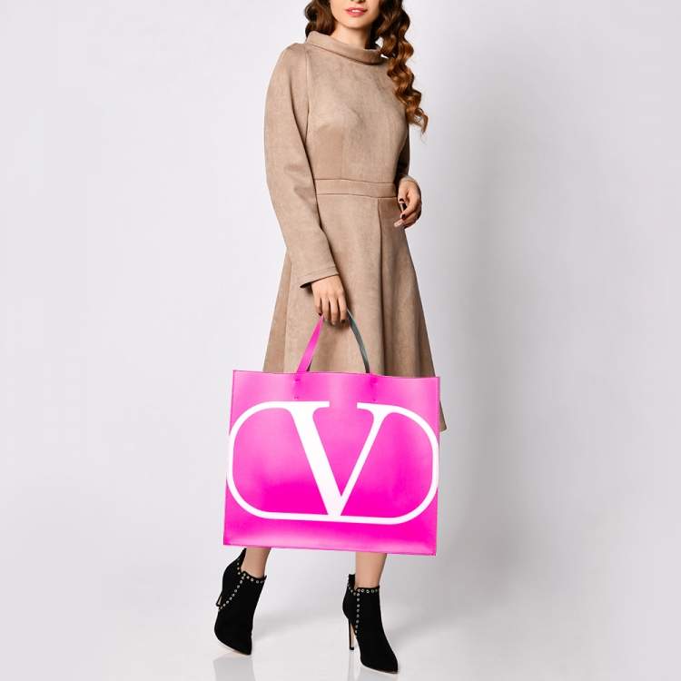 مملوكة مسبقًا Valentino Pink/White Leather VLogo Shopper Tote