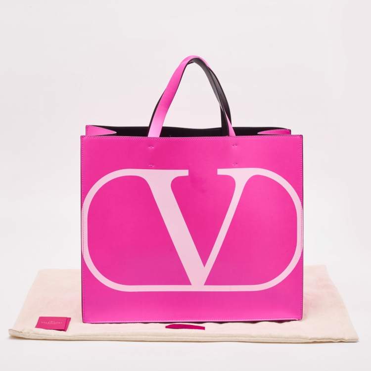 مملوكة مسبقًا Valentino Pink/White Leather VLogo Shopper Tote