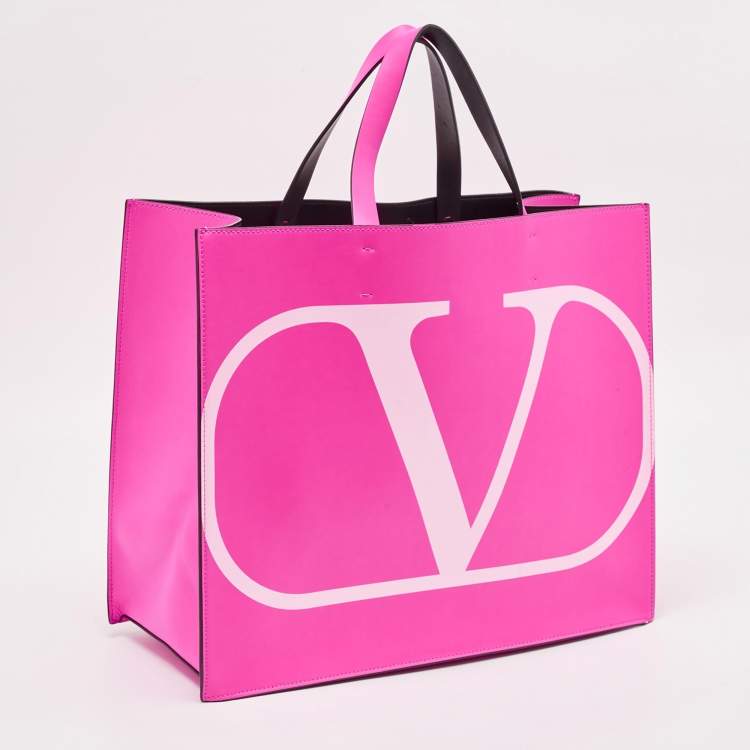مملوكة مسبقًا Valentino Pink/White Leather VLogo Shopper Tote