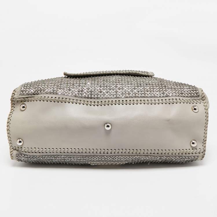 Pre Owned Valentino Grey Leather, Beads and Sequins Embellished Satchel