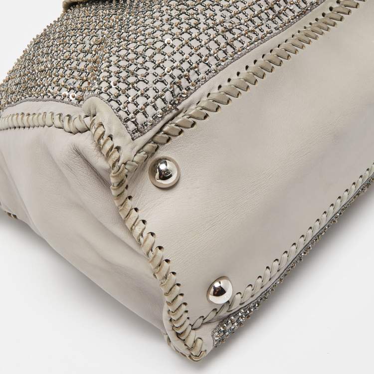 Pre Owned Valentino Grey Leather, Beads and Sequins Embellished Satchel