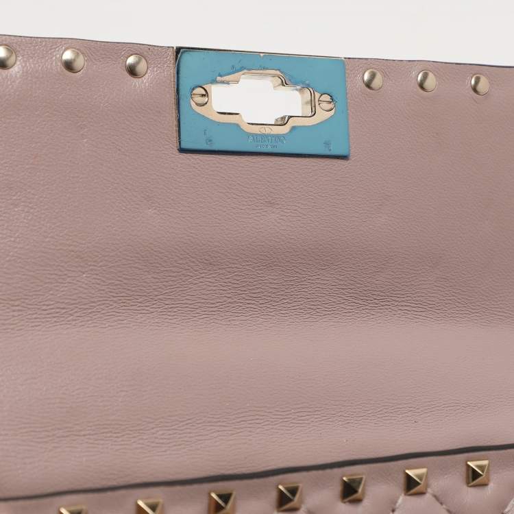 Pre Owned Valentino Beige Leather Small Rockstud Spike Top Handle Bag