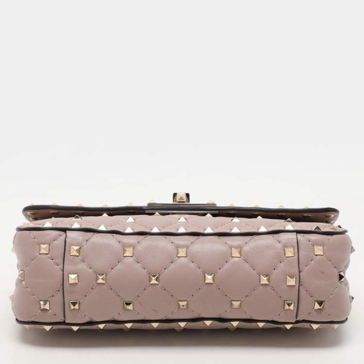 Pre Owned Valentino Beige Leather Small Rockstud Spike Top Handle Bag