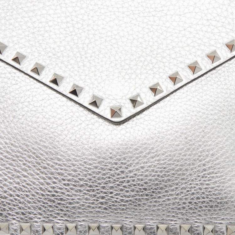 Pre Owned Valentino Silver Leather Rockstud Envelope Flap Clutch