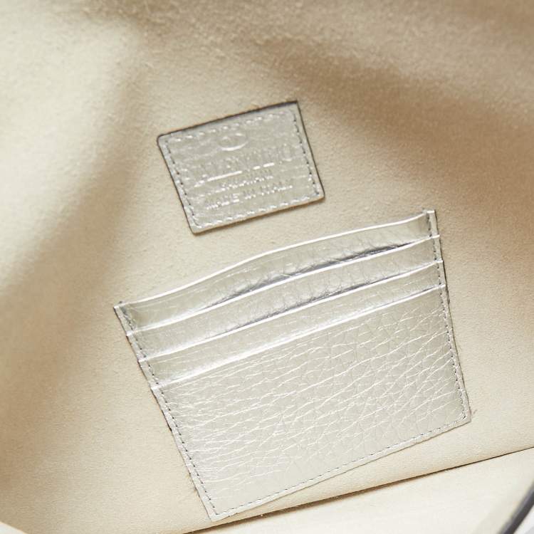 Pre Owned Valentino Silver Leather Rockstud Envelope Flap Clutch