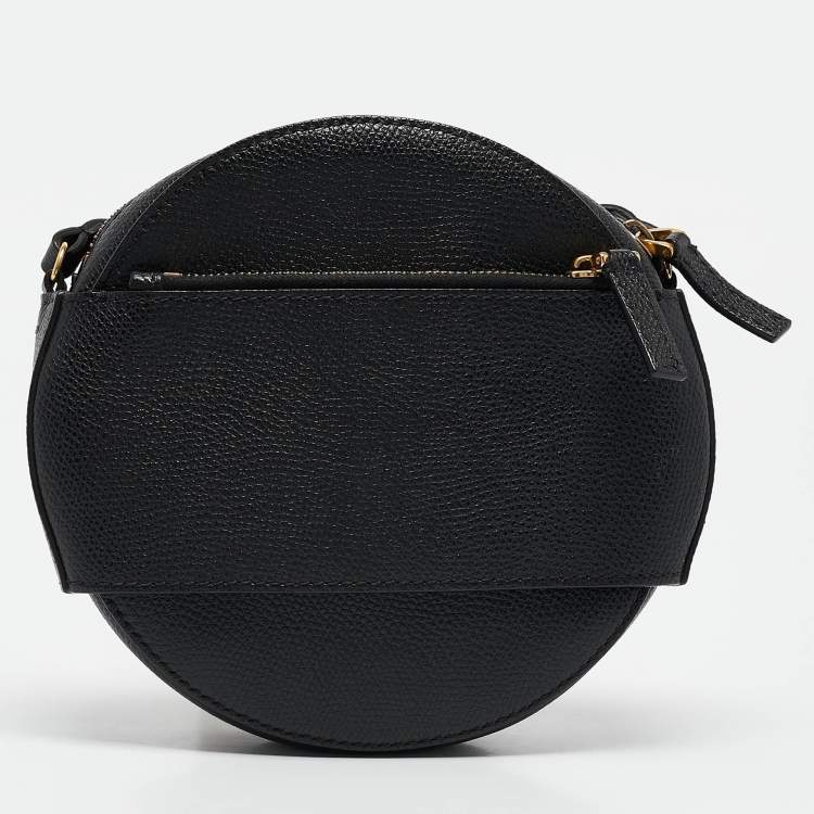Pre Owned Valentino Black Leather VLogo Round Crossbody Bag