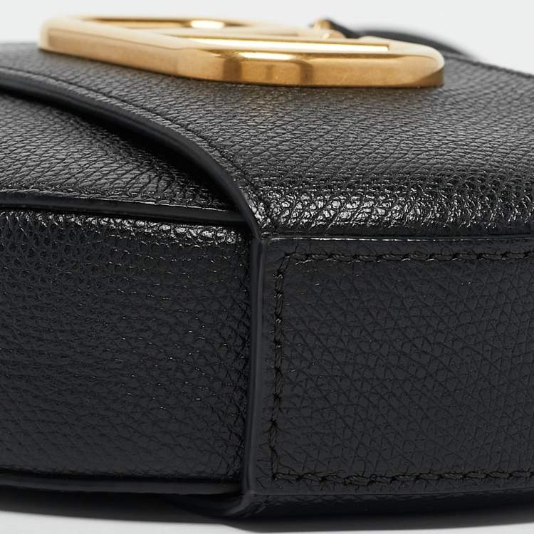 Pre Owned Valentino Black Leather VLogo Round Crossbody Bag