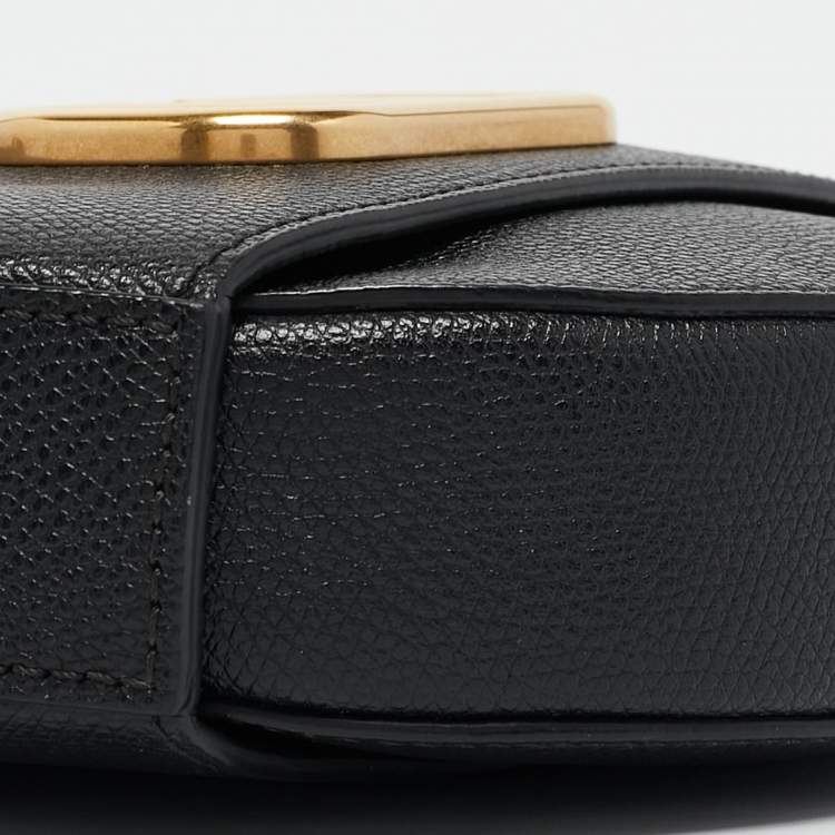 Pre Owned Valentino Black Leather VLogo Round Crossbody Bag