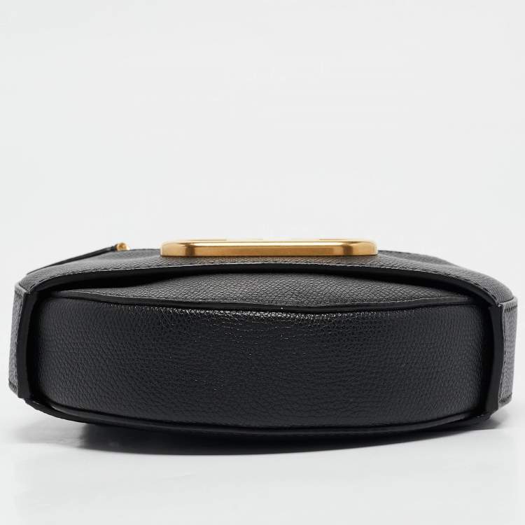 Pre Owned Valentino Black Leather VLogo Round Crossbody Bag