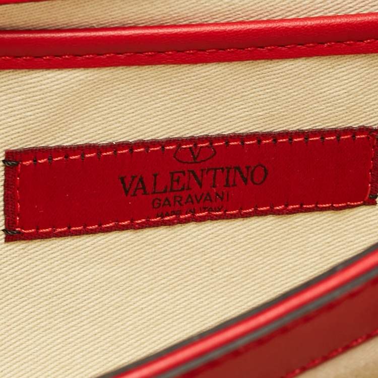 Pre Owned Valentino Red Leather Rockstud Va Va Voom Chain Clutch