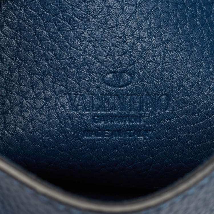 Pre Owned Valentino Blue Leather Rockstud Flap Crossbody Bag