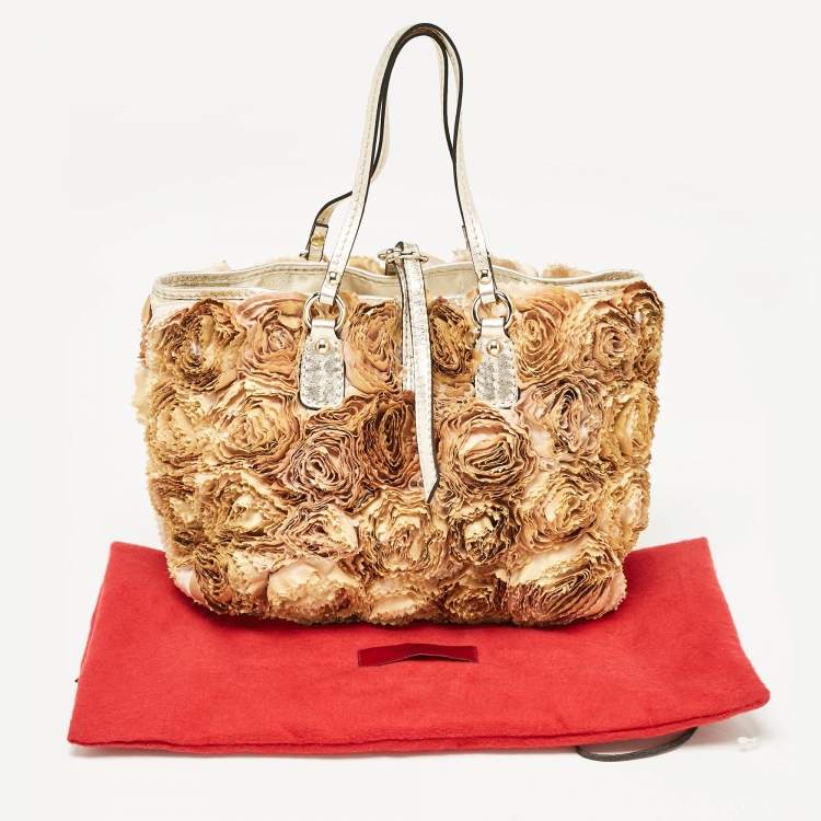 Pre Owned Valentino Multicolor Flower Applique Satin and Leather Tote