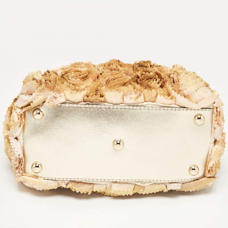 Pre Owned Valentino Multicolor Flower Applique Satin and Leather Tote