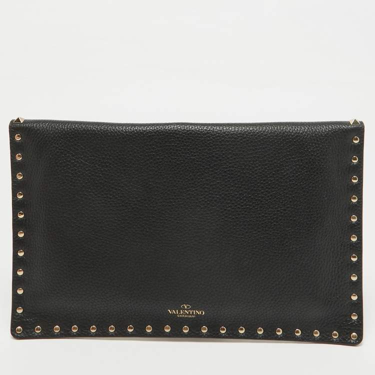 Pre Owned Valentino Black Leather Rockstud Envelope Pouch