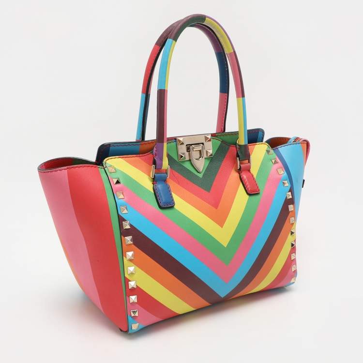 Pre Owned Valentino Multicolor Leather Medium Rockstud Trapeze Tote