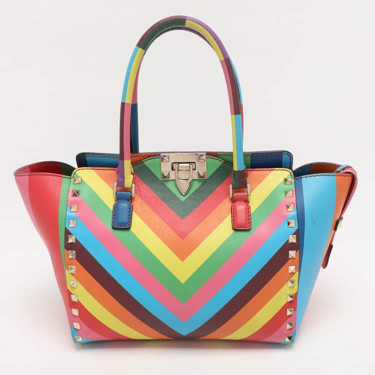 Pre Owned Valentino Multicolor Leather Medium Rockstud Trapeze Tote