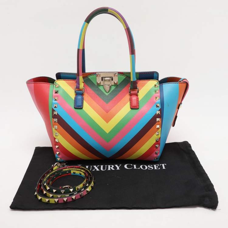 Pre Owned Valentino Multicolor Leather Medium Rockstud Trapeze Tote
