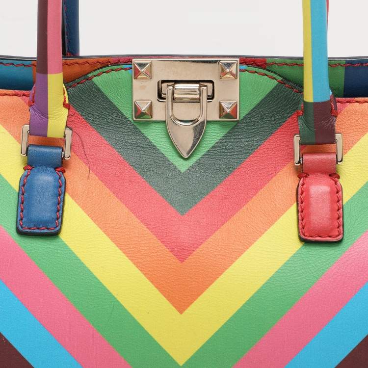 Pre Owned Valentino Multicolor Leather Medium Rockstud Trapeze Tote