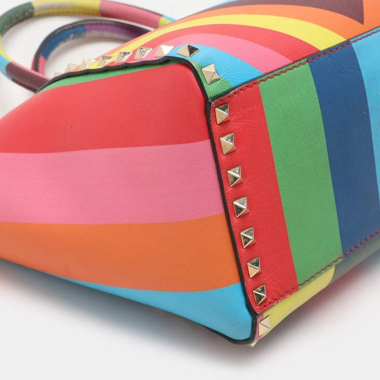 Pre Owned Valentino Multicolor Leather Medium Rockstud Trapeze Tote