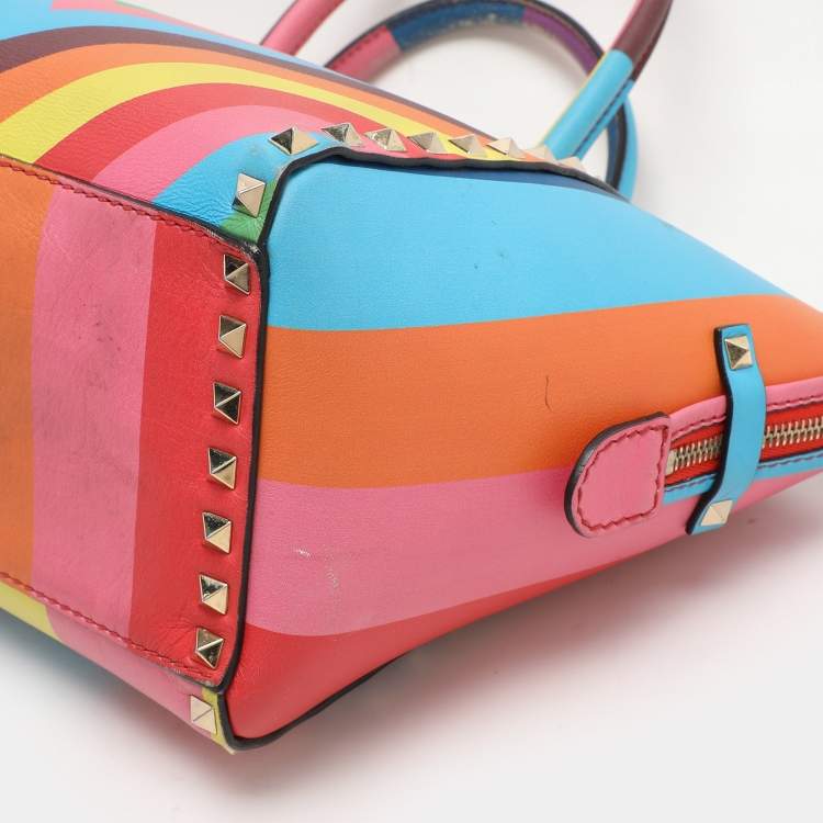 Pre Owned Valentino Multicolor Leather Medium Rockstud Trapeze Tote