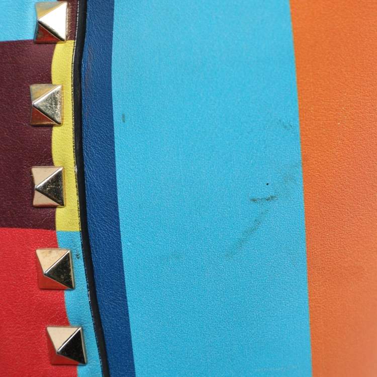 Pre Owned Valentino Multicolor Leather Medium Rockstud Trapeze Tote