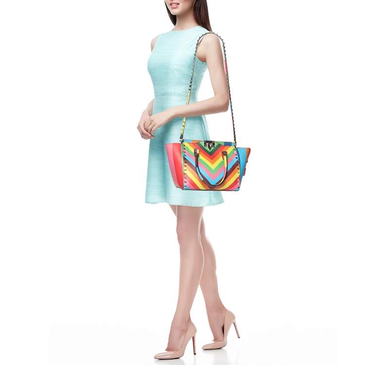 Pre Owned Valentino Multicolor Leather Medium Rockstud Trapeze Tote