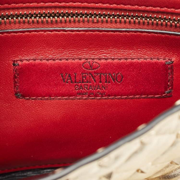 Pre Owned Valentino Gold Quilted Leather Medium Rockstud Spike Top Handle Bag