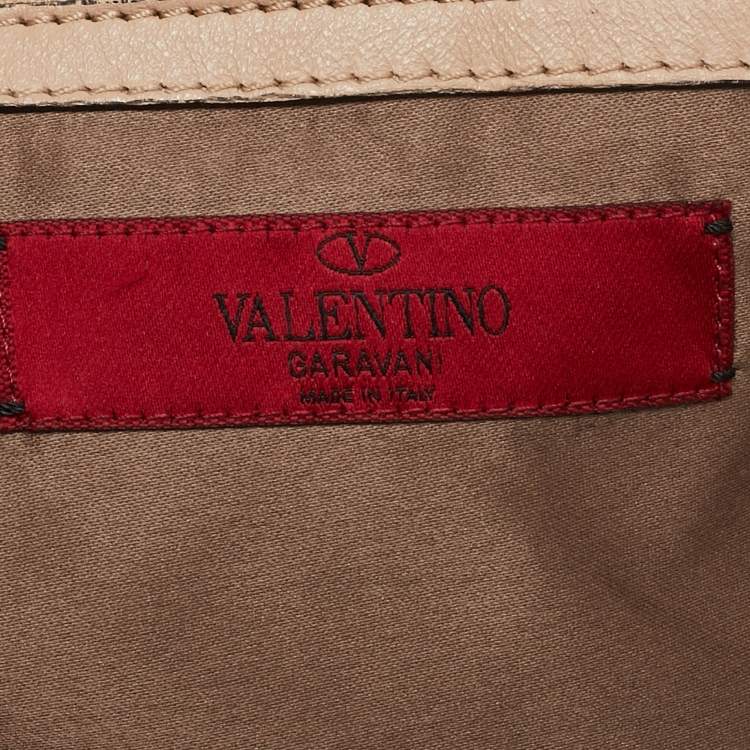 Pre Owned Valentino Beige Leather Sequin Beaded Applique Tote