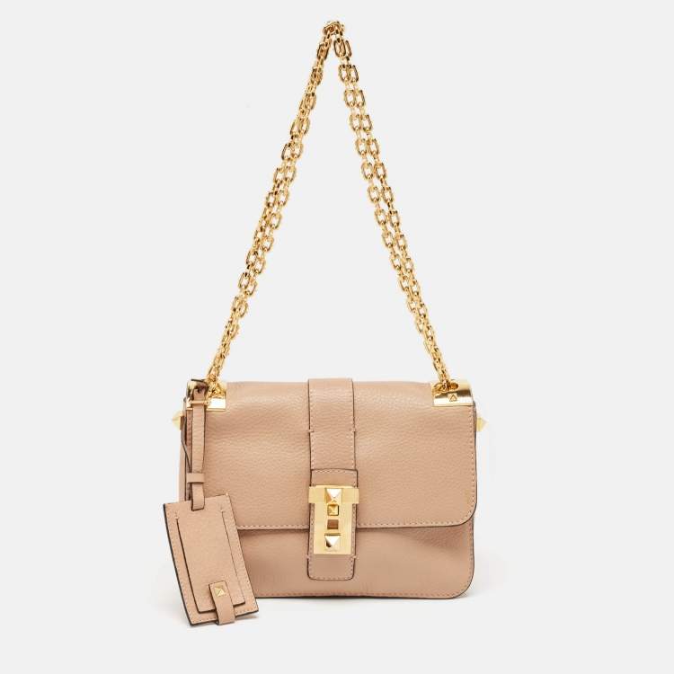 Pre Owned Valentino Beige Leather Medium B-Rockstud Shoulder Bag