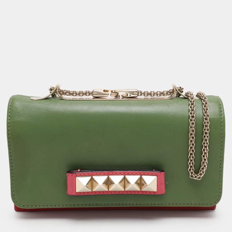Pre Owned Valentino Multicolor Leather Rockstud Va Va Voom Chain Clutch