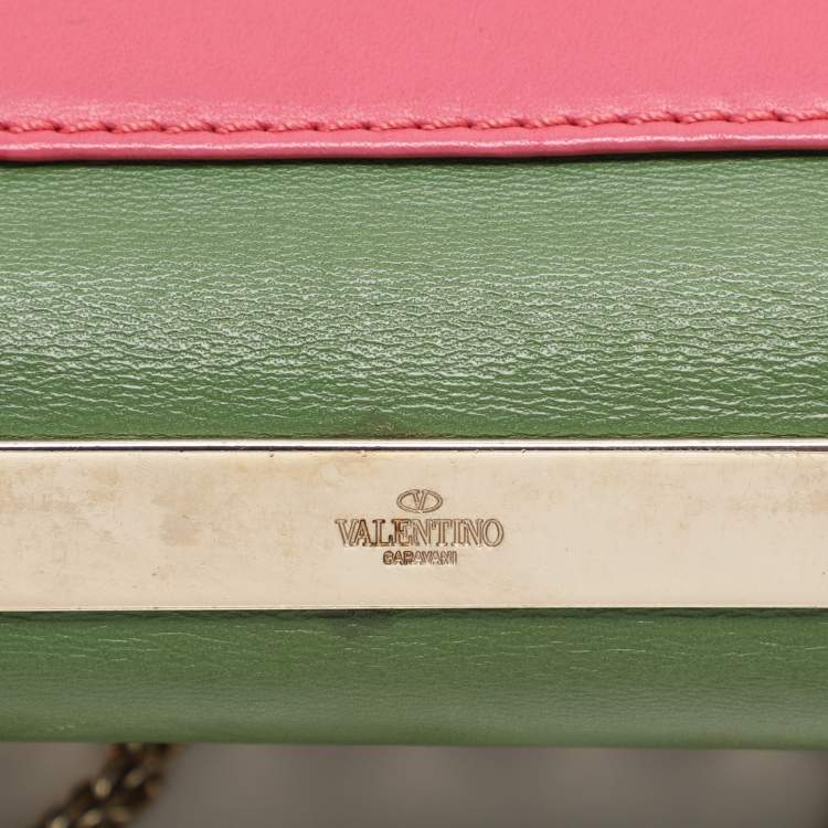 Pre Owned Valentino Multicolor Leather Rockstud Va Va Voom Chain Clutch