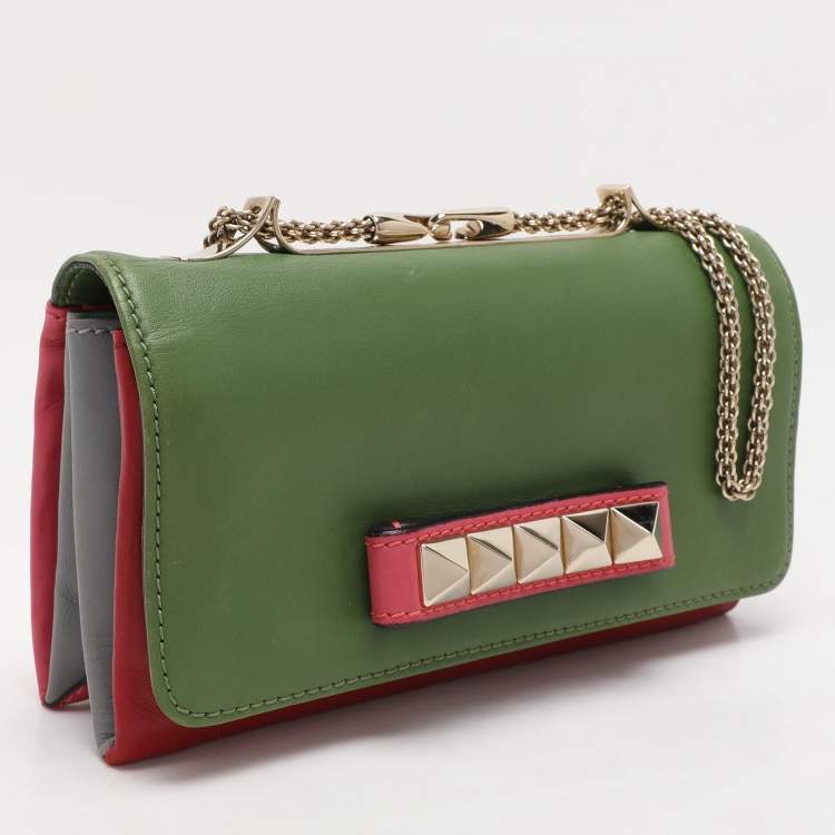 Pre Owned Valentino Multicolor Leather Rockstud Va Va Voom Chain Clutch