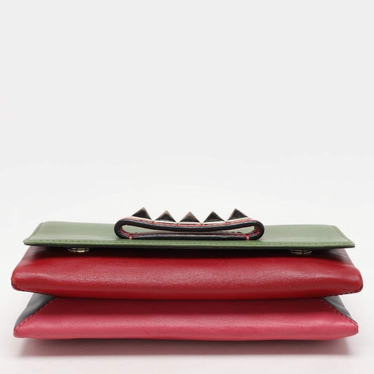 Pre Owned Valentino Multicolor Leather Rockstud Va Va Voom Chain Clutch