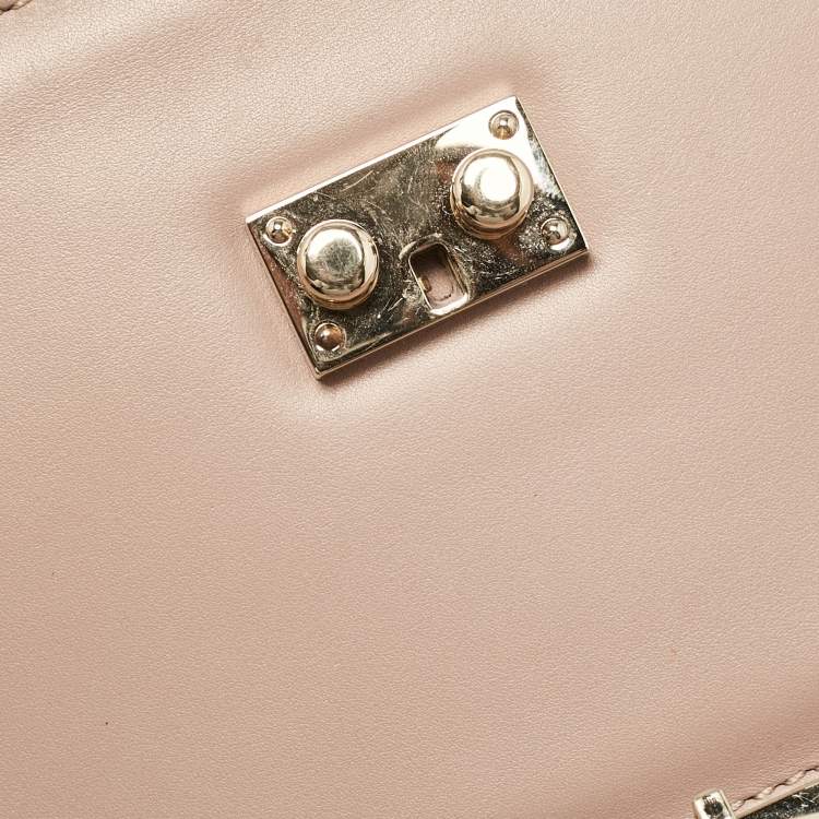 Pre Owned Valentino Beige Leather Small Rockstud Glam Lock Flap Bag