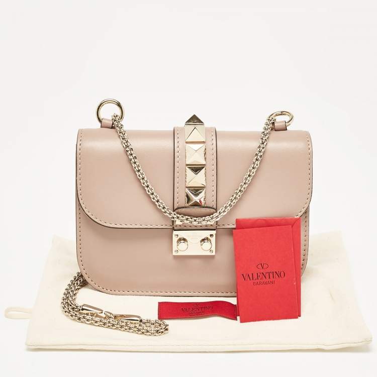 Pre Owned Valentino Beige Leather Small Rockstud Glam Lock Flap Bag