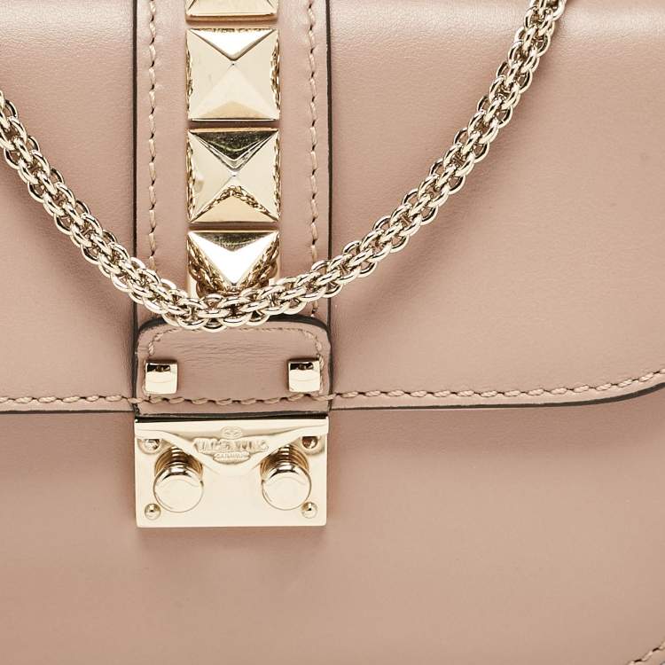 Pre Owned Valentino Beige Leather Small Rockstud Glam Lock Flap Bag