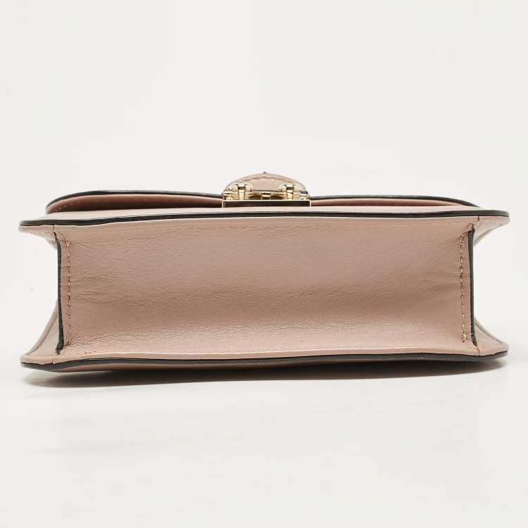 Pre Owned Valentino Beige Leather Small Rockstud Glam Lock Flap Bag